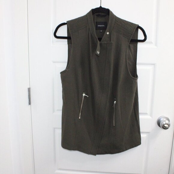 Aritzia Babaton Redford Blazer Vest Olive Green Moto Zip Utility Sleeveless 4 - Picture 1 of 3